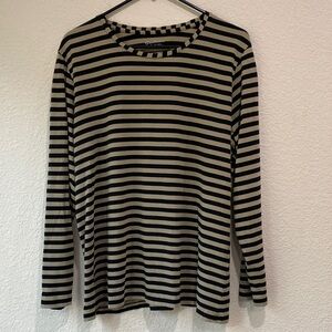 Gudrun Sjoden Essential Classic Black Tan Casual Striped Long Sleeve Shirt Top L
